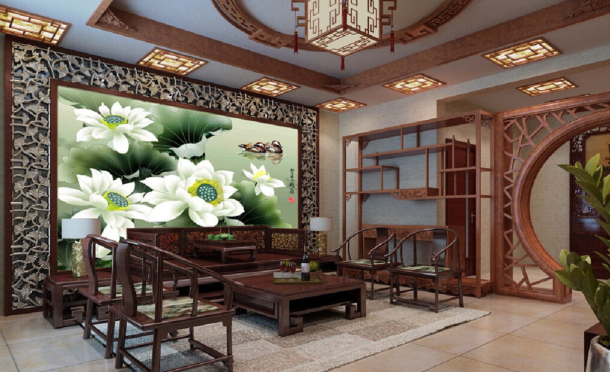 Phòng khách thiết kế theo phong cách Châu Á